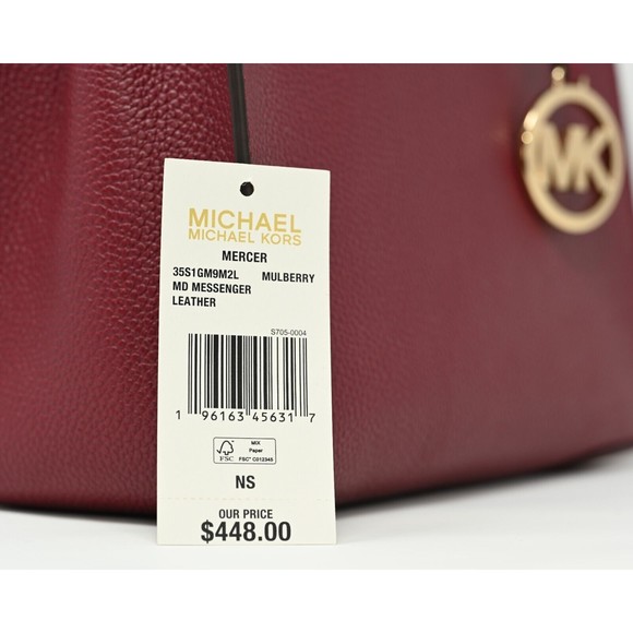 MICHAEL KORS MERCER Medium Mulberry Pebbled Leather Crossbody Messenger NWT $448 - Picture 8 of 8